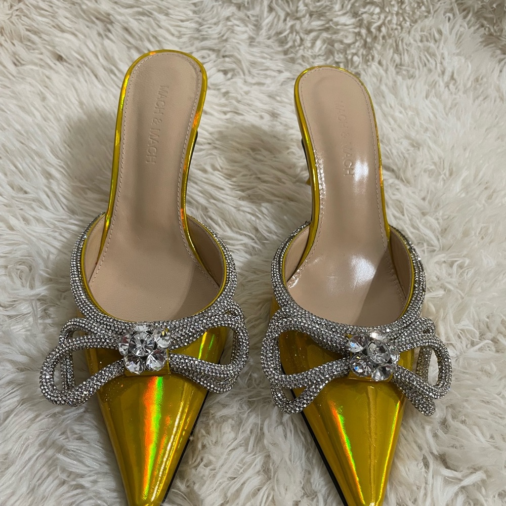 Mach & Mach Double Crystal Bow Pointed Toe Mule